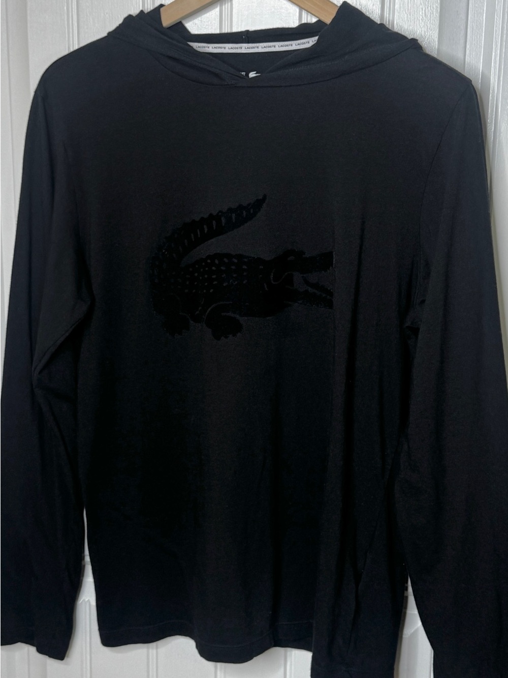 Lacoste Black Tonal Big Croc Embossed Hooded Lounge Top Modal Blend Medium